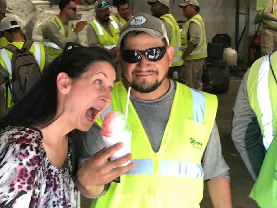 Greenscape employees enjoying snow cone party